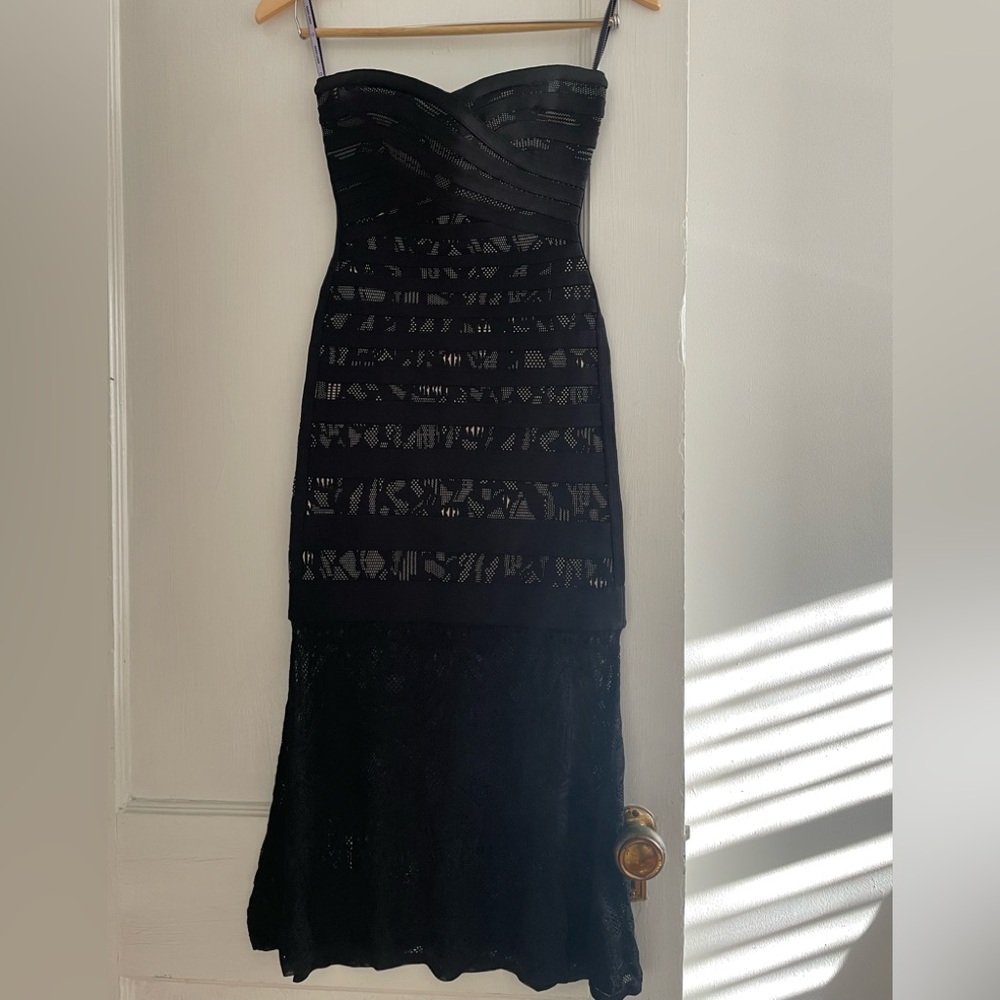 Herve Leger Strapless Bustier Black & Nude Bandage Dress (XS)